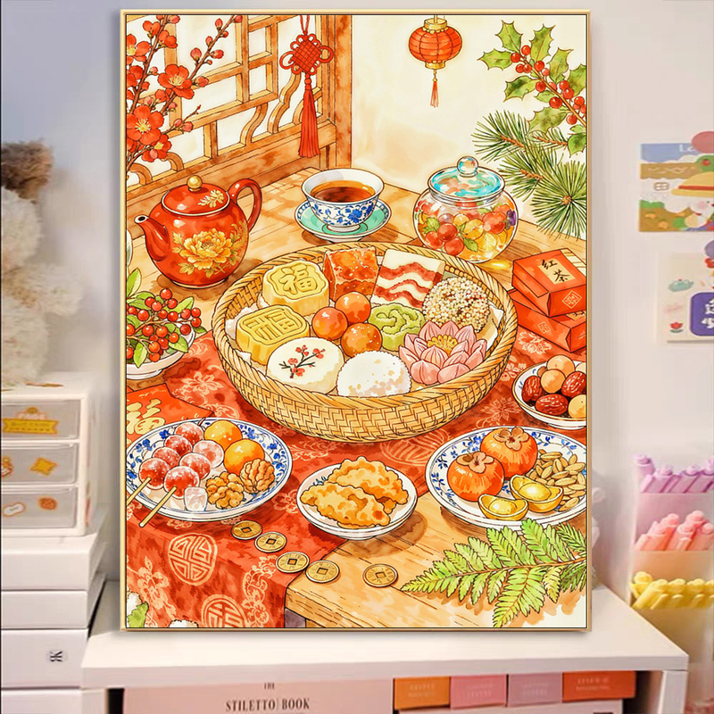 Food, Warmth, Peace of Mind 2025 New Cross-Stitch Large and Small Grids 66 Colors Full Embroidery Without Hook Edge Handmade [Bare Package Without Needle]