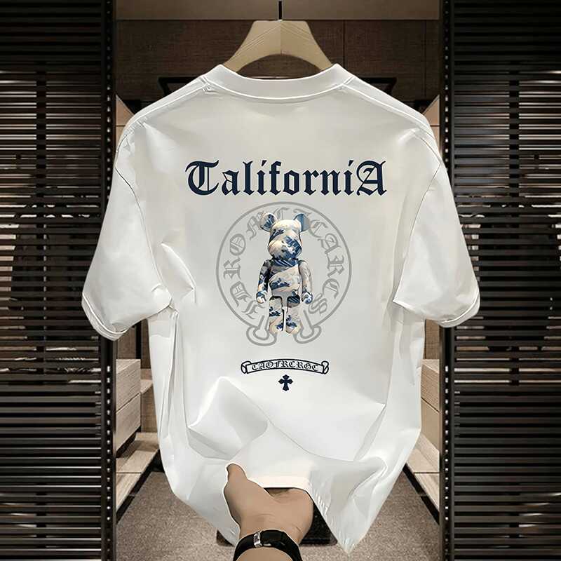 Kazuki Kuraishi Trendy Brand White Crew Neck Short-Sleeve T-Shirt for Men, New Summer Style, Pure Cotton, High Street Couple's Outfit, Heavyweight Top