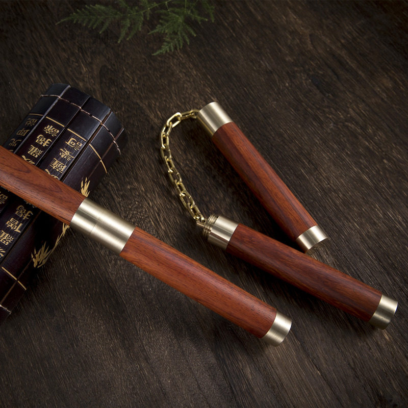 Collection level to play the red wood double-cut stick short and tough two-in-one short stick purple sandalwood solid wood brass double stick real fight