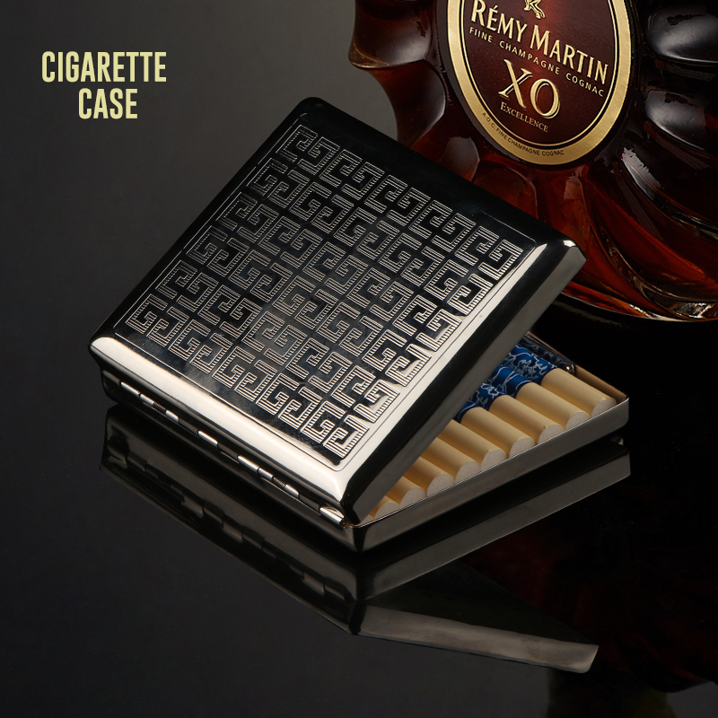 High-end Hong Kong brand smoking set 20 stainless steel cigarette case cigarette case carry-on ultra-thin flip personality cigarette case