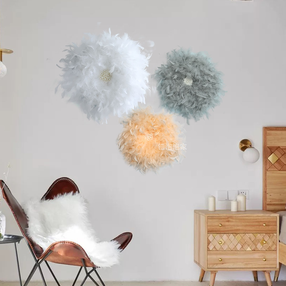 Button Bubble Home Feather Wall Decoration Hanging Accessories Diy Creative Wall Decoration Living Room Room Bedside Light Extravagant Wall Decoration Wall-mounted