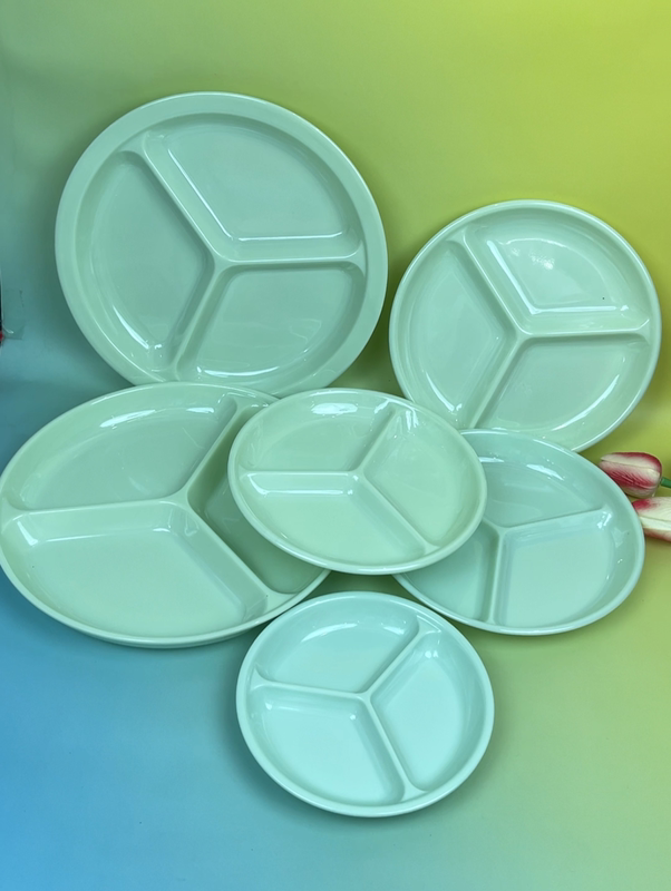 High-End Melamine A5 Imitation Porcelain Plate, Jade-Colored Mercedes Plate, 3-Compartment Plate, Fruit Snack Plate, Fast Food Plate, Three-Compartment Plate Wholesale
