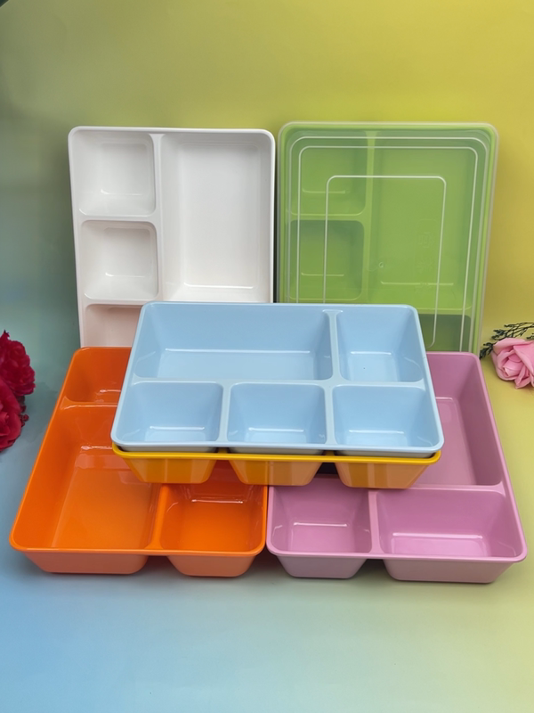 High-End A5 Melamine Imitation Porcelain Tableware Business Lunch Box Five-Compartment Fast Food Box Divided Lunch Box Canteen Dinner Plate