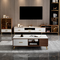 Modern simple retractable rock slab coffee table TV cabinet combination size wooden floor cabinet sideboard furniture into a set