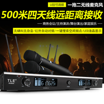 True diversity remote wireless microphone one drag two U section anti whistling outdoor stage performance wedding FM microphone