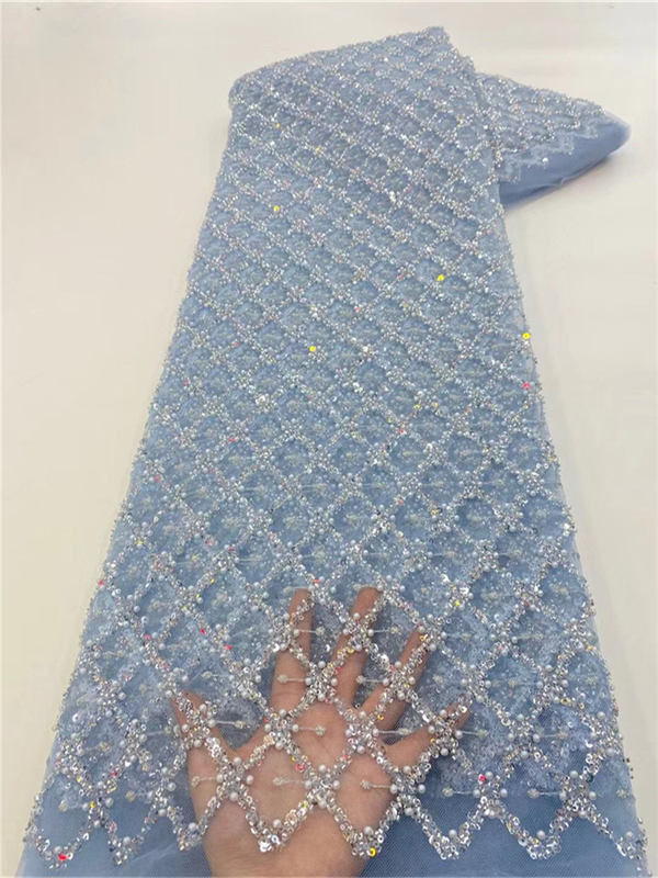 Classic Diamond Grid Rice Beads Sequin Embroidery Tube Beads Sequin Embroidery Fabric Dress Lace Mesh Fabric