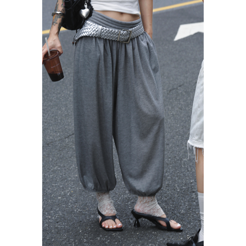 Holalem Lyocell Tencel Thin Wide-Waisted Pleated Design Cuffed Nine-Point Lantern Pants Casual Pants