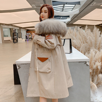 2020 winter new detachable Parker coat womens long over-the-knee otter rabbit fur liner fur coat young