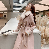 Down liner fur one-piece collar windbreaker Parker coat womens long over-the-knee 2020 winter new fashion