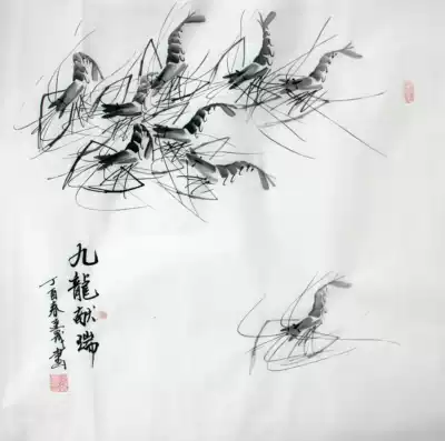 Pure hand-painted Chinese painting freehand shrimp customization default payment