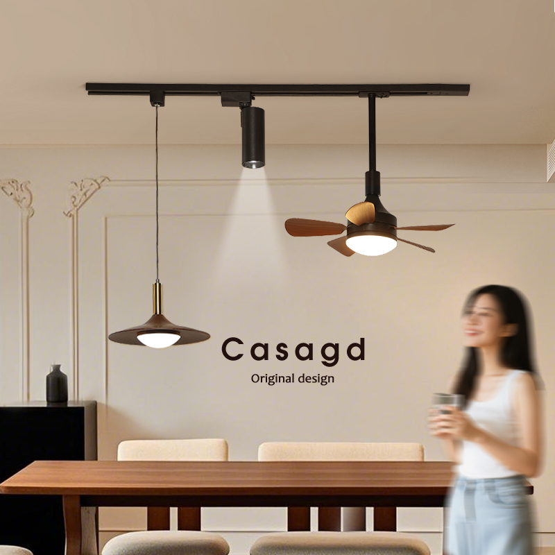 Modern Minimalist Creative Fan Track Chandelier French Retro Designer Eye-Protecting Bar Restaurant Lamp Casagd