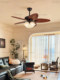 Medieval-Style Solid Wood Living Room Fan Light with Strong Wind Power, Full Spectrum Eye Protection, Bedroom Ceiling Fan Light, Fan Integrated Casagd