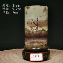 There is a large number of large size grass flower stone country painting stone chite handicraft black sandalwood rotary base cylindrical pen holder brush pen