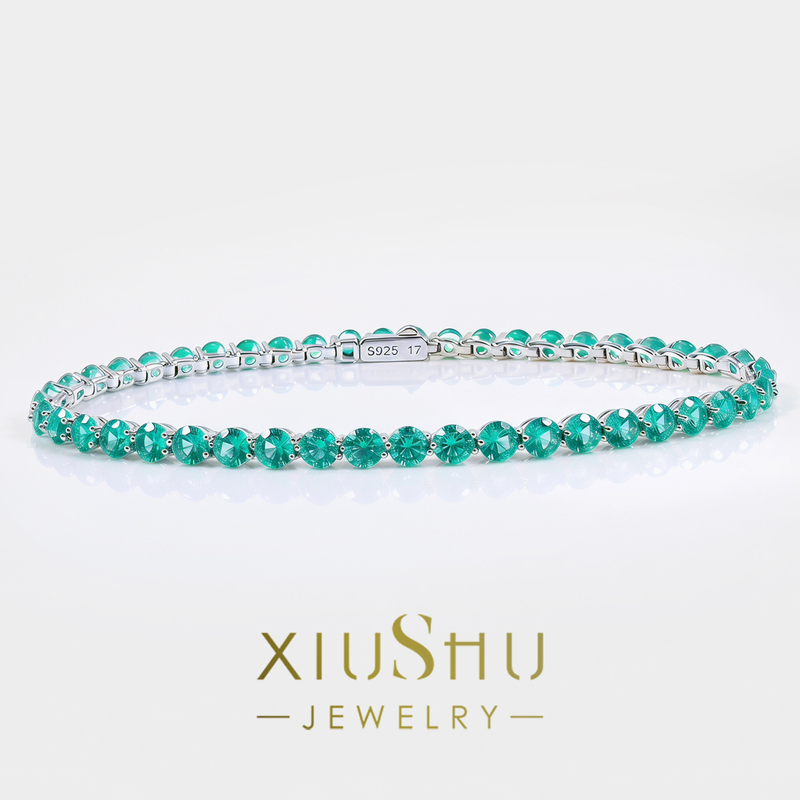 Xiushu Cultivated Gemstone'Mint Sea Salt' 925 Silver Paraiba Color Tennis Bracelet for Women, Unique and Fresh