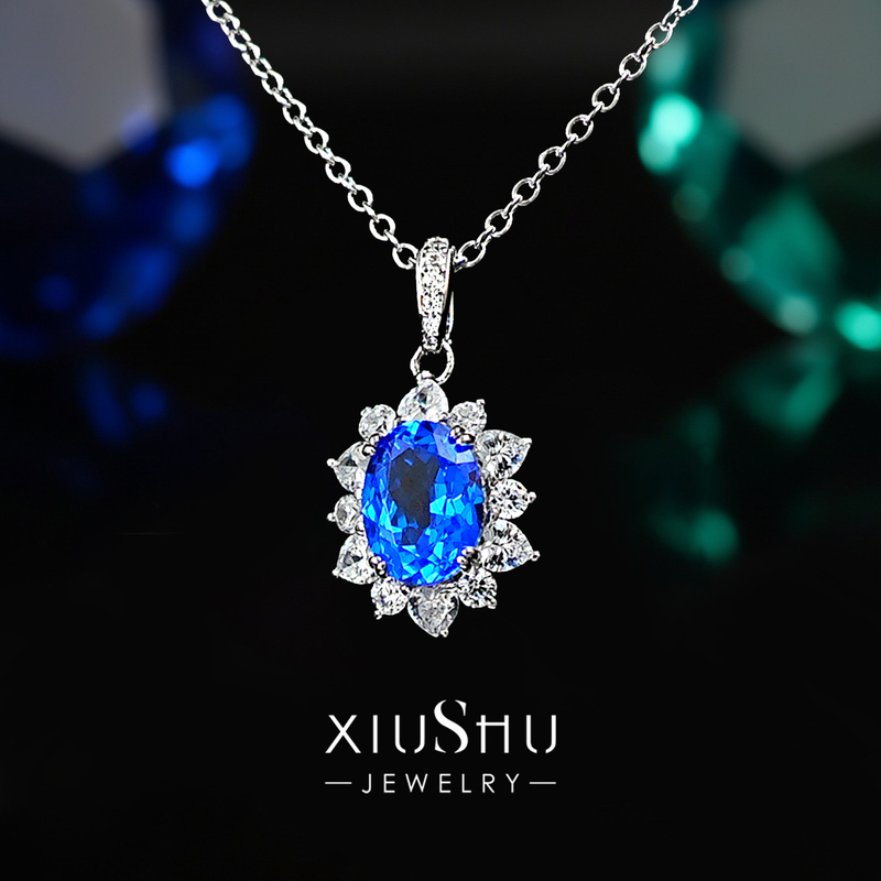 Finely Cut 1.5Ct Lab-Grown Spinel Gemstone 925 Sterling Silver Clavicle Necklace Cornflower Blue