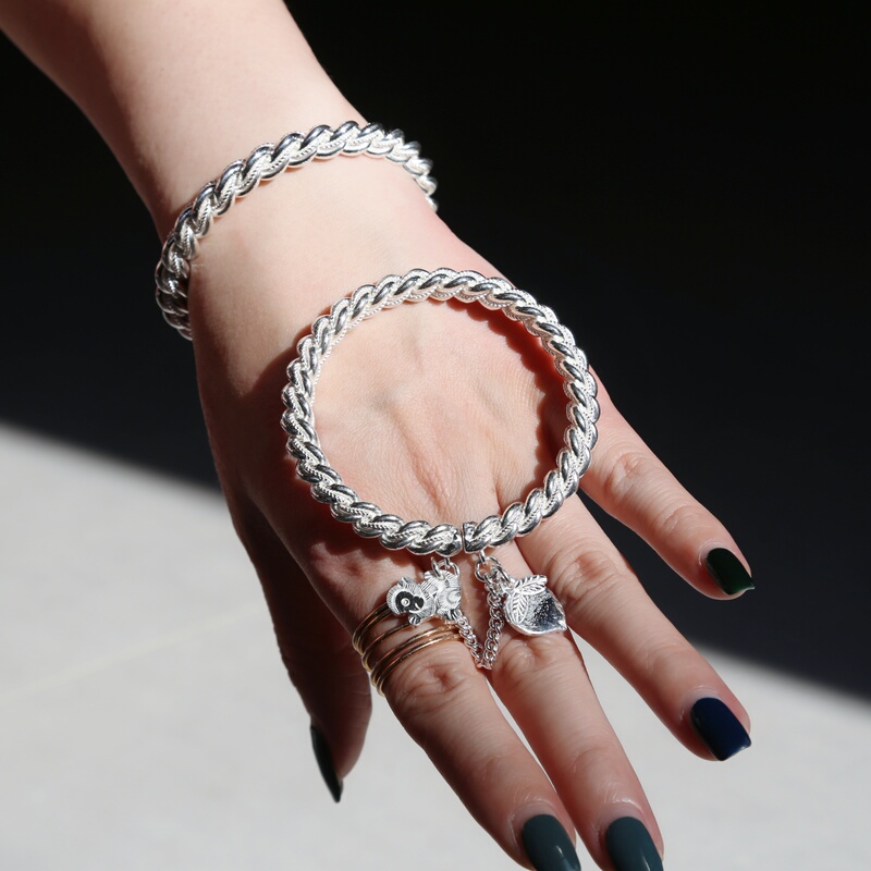 Centennial-Old Baocheng Pure Silver Handmade Bracelet with Chain, Four-Strand Twisted Wire Design