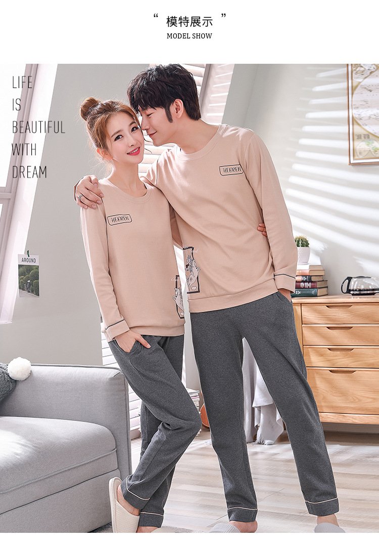 Bộ đồ ngủ cotton nữ mùa xuân và mùa thu dài tay lỏng lẻo cặp đôi dịch vụ tại nhà bộ đồ mặc nhà mùa hè