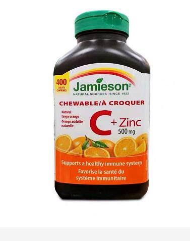 Canada Jamieson Bodybuilding Vitamin C Chewable Tablets Children and Adults VC Zinc Supplement 400 Capsules