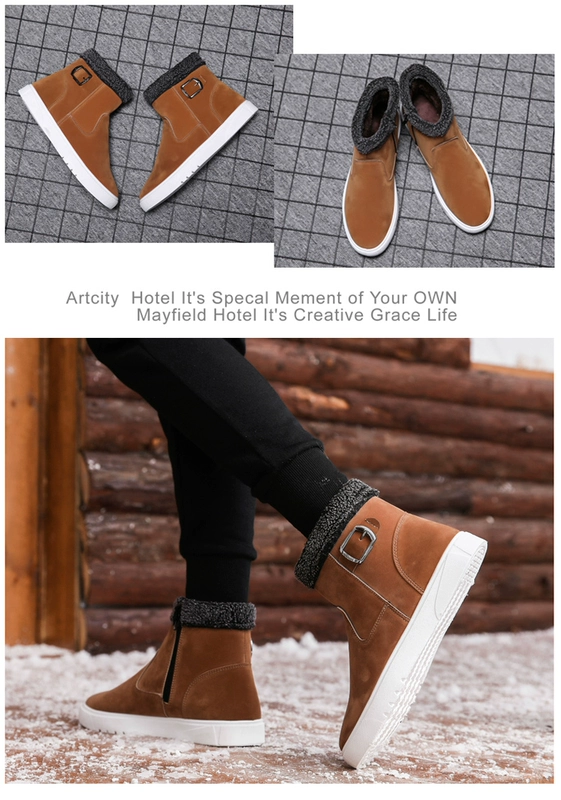 Giày nam mùa đông cộng với cotton Anh Giày tuyết ấm áp Hàn Quốc cao để giúp cộng với giày cao cổ cashmere Giày cao cổ nam ủng Martin