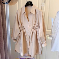 Design sense niche French casual temperament pleated cotton shirt long sleeve dress 2021 Autumn New Fairy
