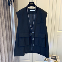 Designer niche ~ Korean loose casual double pocket slim A- shaped suit vest vest female 2021 tide