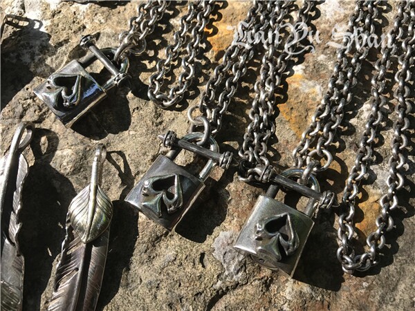 Серебряное ожерелье 莲鱼山 gyosan 摇滚黑桃南京锭锁炼重磅925纯银项链男士重磅银饰
