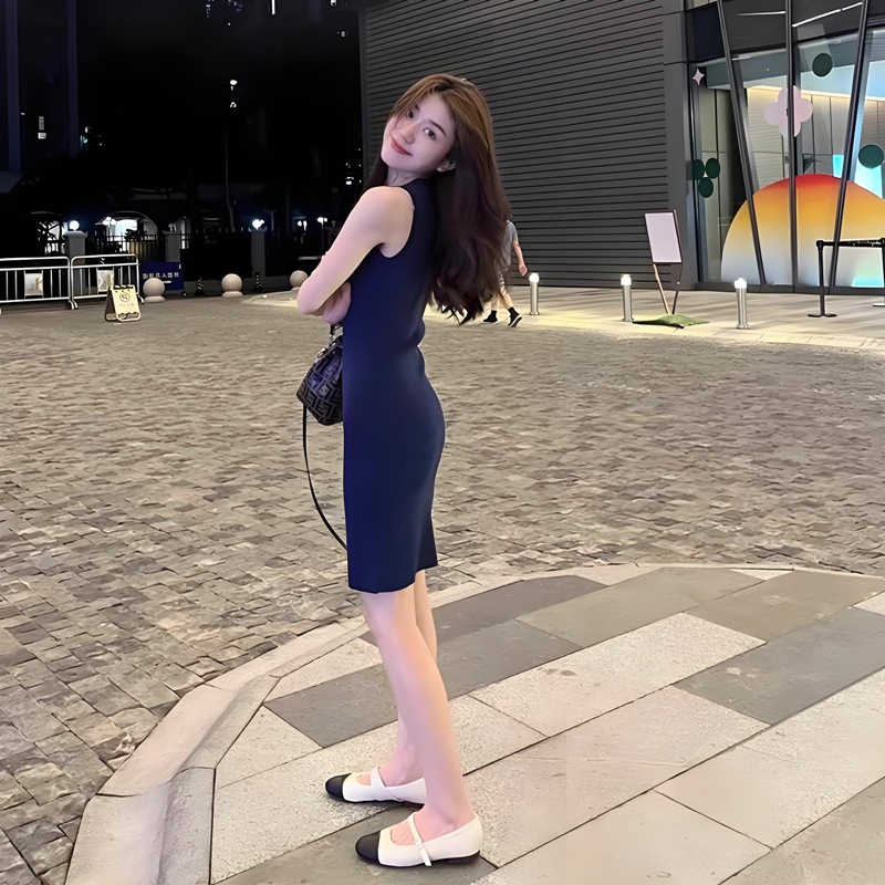 Lily Most Ice Silk Knitted Sleeveless Dress 2026 Women's Summer French Style High-End Slim Fit Hip-Hugging Dress