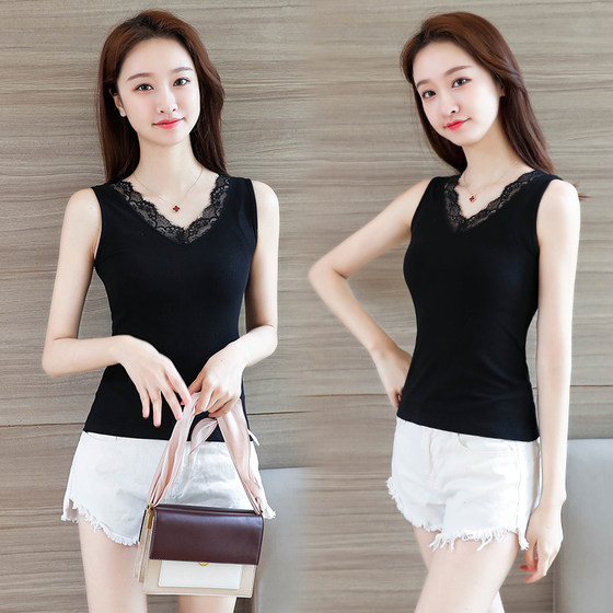 2024 Summer Lace Vest Modal Women's Solid Color Splicing Bottoming Small Tank Top Slim Sexy Inner Layer for Women