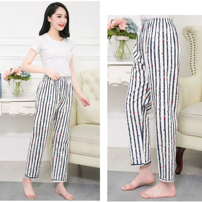 Mùa hè mới của phụ nữ bằng vải cotton tinh khiết Quần pyjama dệt kim của phụ nữ Quần cỡ lớn Quần ở nhà Quần dành cho cô gái hoạt hình Quần pyjama - Quần tây