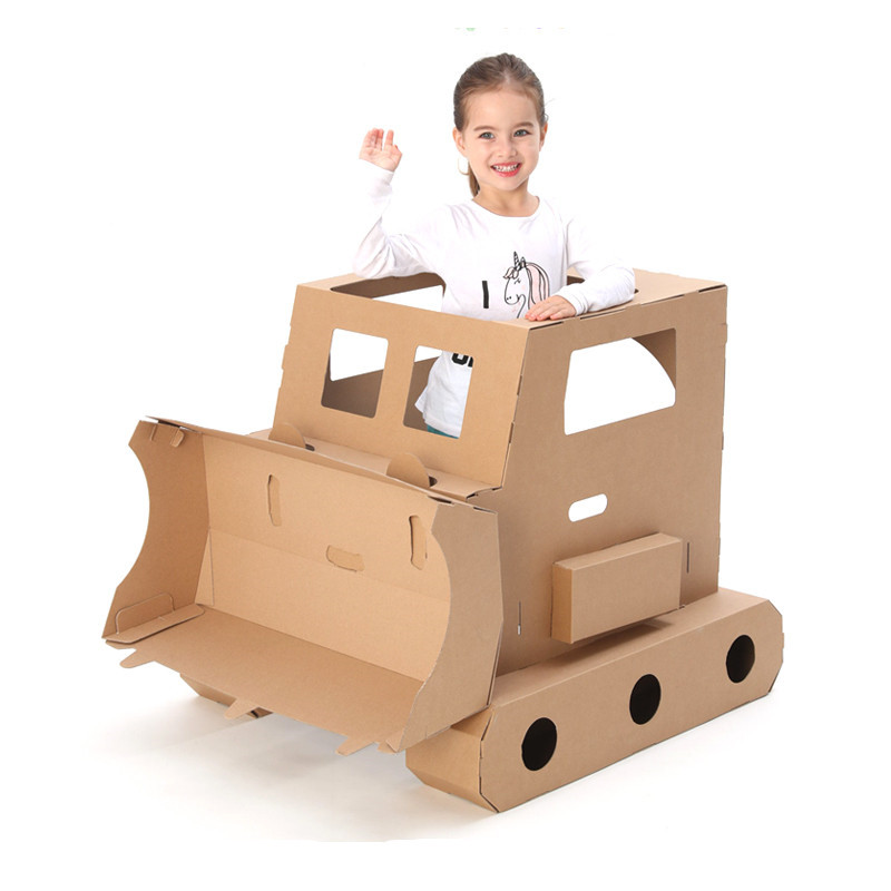 Carton manual manufacturing bulldozer excavator DIY color seat assembly cardboard box engineering model toy