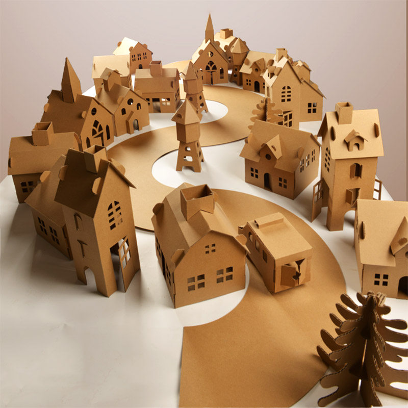 Children Carton Handmade Diy Solid Castle Town Paper House Kindergarten Environment Arrangement Decorated Cardboard Wall House
