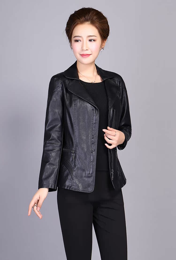 Phụ nữ trung niên pu da quần áo phụ nữ mùa xuân và mùa thu mô hình mẹ áo khoác thanh niên phụ nữ trung niên áo khoác áo khoác 801 bomber da lộn