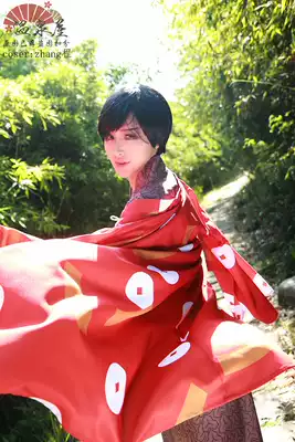 Matsuno's elder Asong red printed cos kimono bathrobe