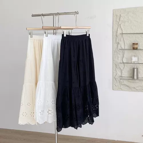 Весенняя милая кружевная юбка, французский стиль, эластичная талия, средней длины, А-силуэт