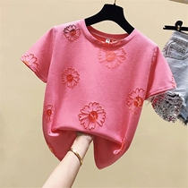 Girls Summer dress children short-sleeved middle-aged children summer hollow foreign coat little girl 10-year-old T-shirt childrens clothing tide