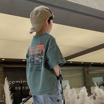 Boys short-sleeved T-SHIRT cotton summer new childrens half sleeved top Korean zhong da tong Western style loose kids-music of the tide