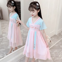 Childrens clothing girls Hanfu summer clothing Chinese style super fairy ancient style improved Tang costume Chinese clothing little girl chiffon skirt