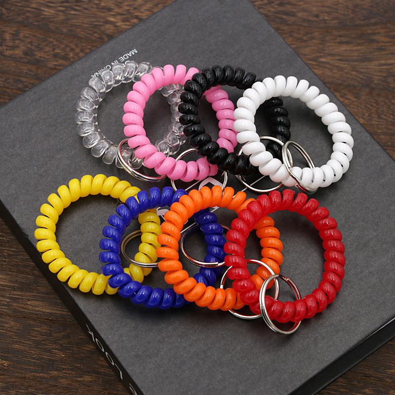 Simple Plastic Spring Coil Rope Bathroom Locker Phone Cord Keychain Tag Bracelet Hair Tie Anti-Lost Keychain