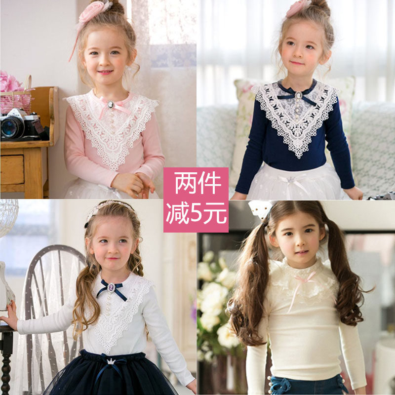 Girl's spring autumn 2021 new T-shirt blouses children pure cotton polo Girl dress female baby girl long sleeve inner lap