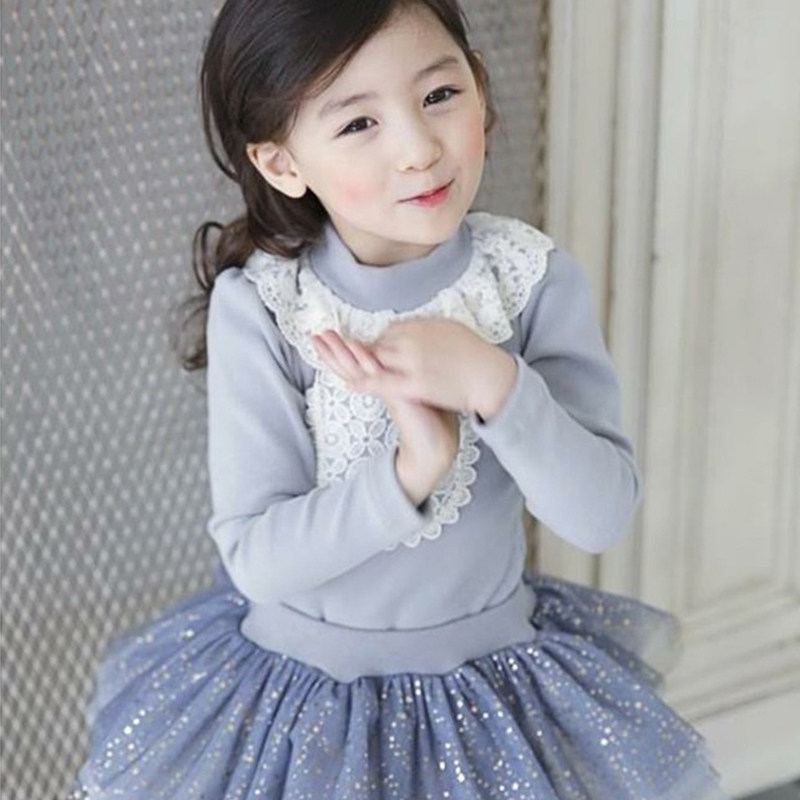 Kids 2021 Girl Baby T-Shirt 123-4-5-6 Years Old Little and Medium Child Lace Long Sleeve Top T Shirt Spring and Autumn Dress