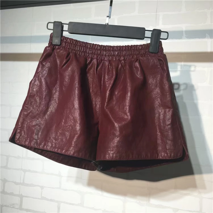 Phiên bản Hàn Quốc mát mẻ của quần short da nữ mùa thu đông co giãn eo cao rộng rộng chân rộng quần hoang dã mặc quần bốt