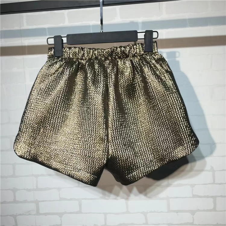 Mát mẻ mùa thu mới vàng co giãn eo quần short nữ sinh lỏng lẻo quần rộng chân rộng quần hoang dã