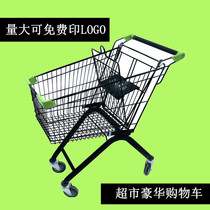 Supermarket shopping cart shopping mall warehouse tally basket cart printed logo large capacity galvanized gray black metal trolley