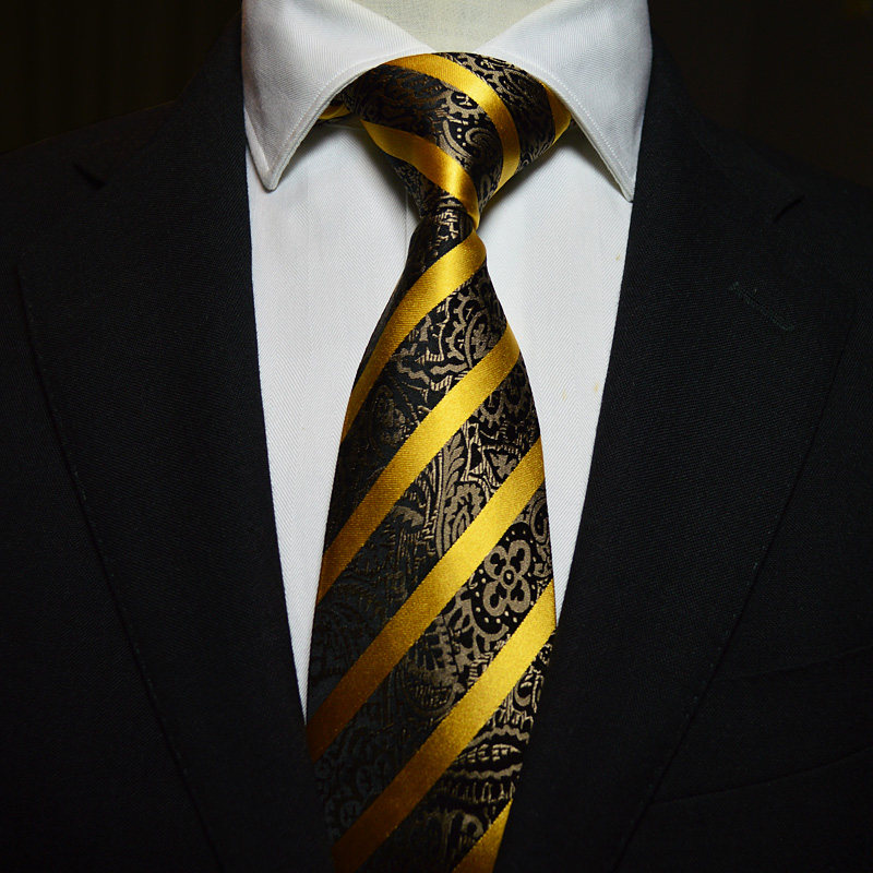 Ptah Atum complex design gold black striped tie dress business marriage men's tie