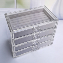  Four draw jewelry storage desktop earrings earrings necklace large dresser transparent flannel drawer jewelry jewelry box