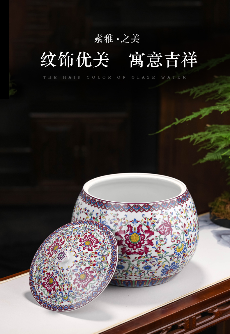 Jingdezhen porcelain enamel large storage tanks with cover seven cakes tea caddy fixings household puer tea tea cylinder storehouse