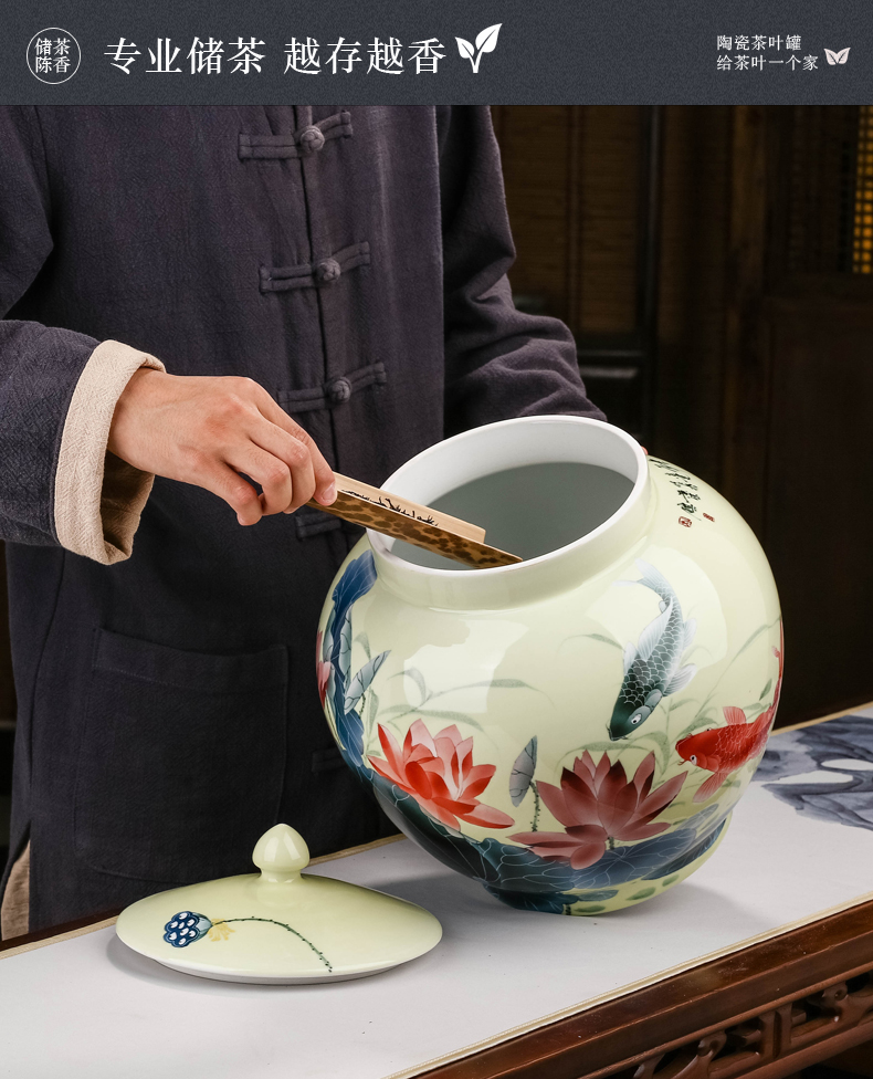 Jingdezhen ceramics hand - made of lotus pond was fragrant tea as cans ceramic large bulk with cover white tea POTS