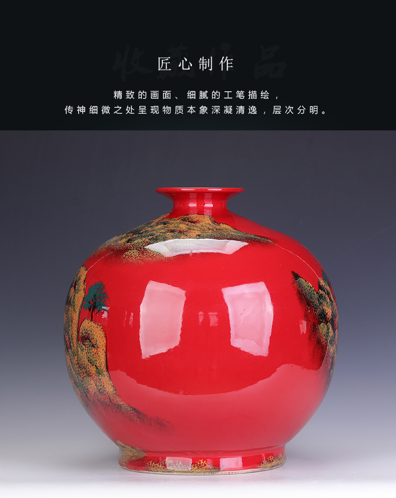 Sitting room red round belly big vase furnishing articles porcelain of jingdezhen ceramics China red adornment flower arranging child marriage