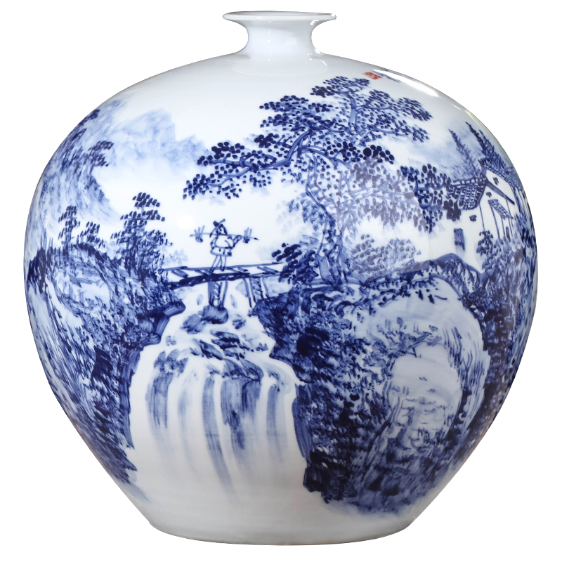 Jingdezhen hand - made furnishing articles living room flower arranging large Chinese blue and white porcelain vase porch ceramic home decoration