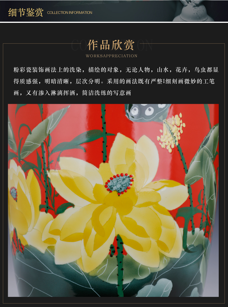 Big hand made red lotus vase home sitting room flower arranging the study adornment ceramics large furnishing articles handicrafts